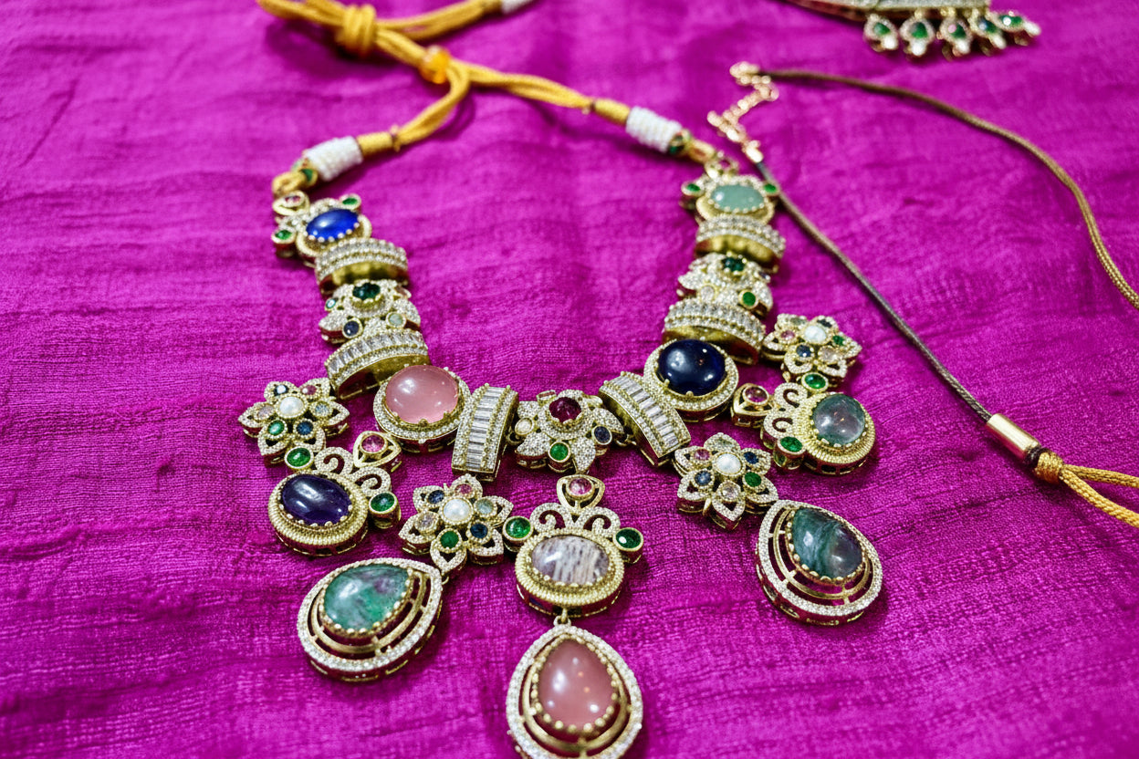 Rangmahal Navratna Necklace Set