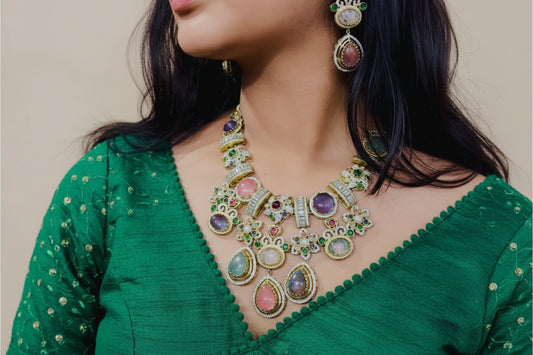 Rangmahal Navratna Necklace Set