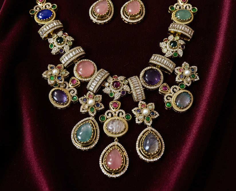 Rangmahal Navratna Necklace Set